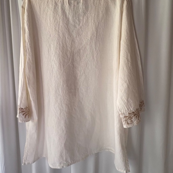 Norm Thompson, Ivory Linen/Cotton Gold Embroidered Tunic Size PXL - Picture 2 of 8